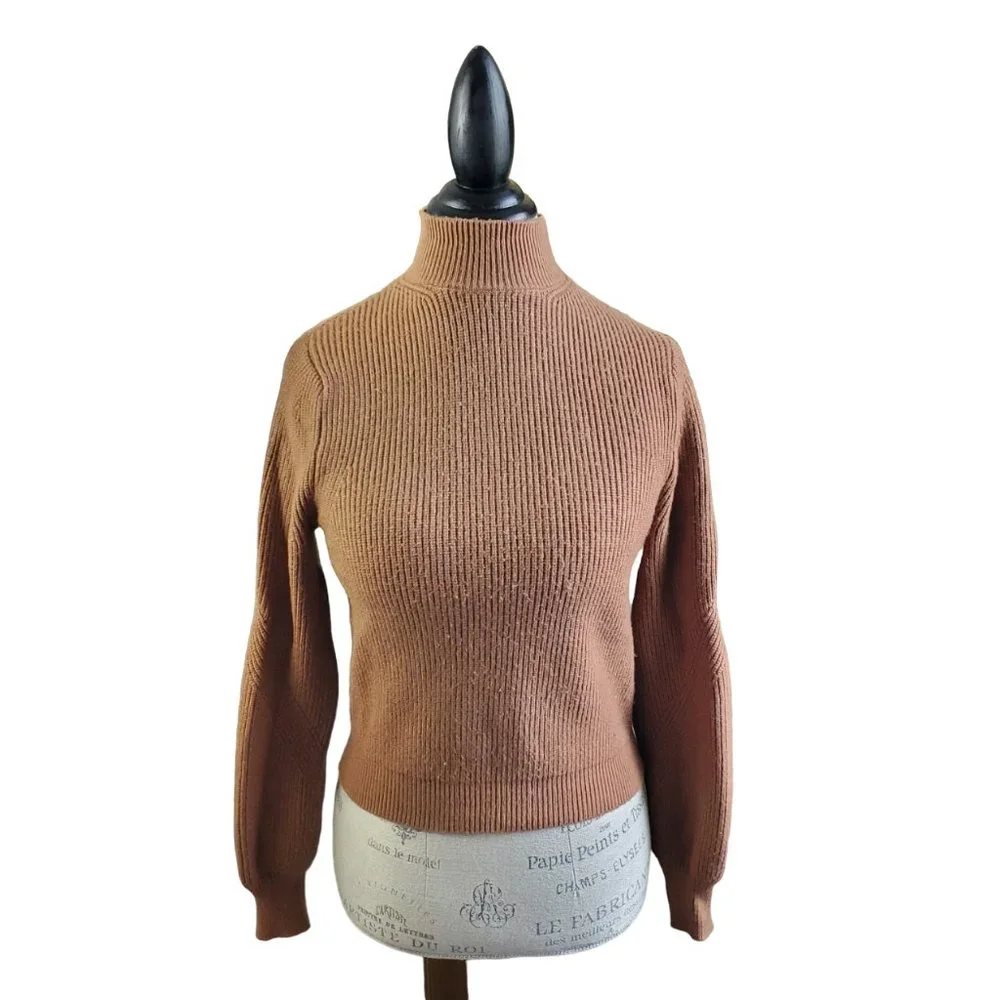 ZARA | Turtleneck Tapered Sleeve Ribbed Bodice Warm Brown Sweater (Size S) - Picture 2 of 9